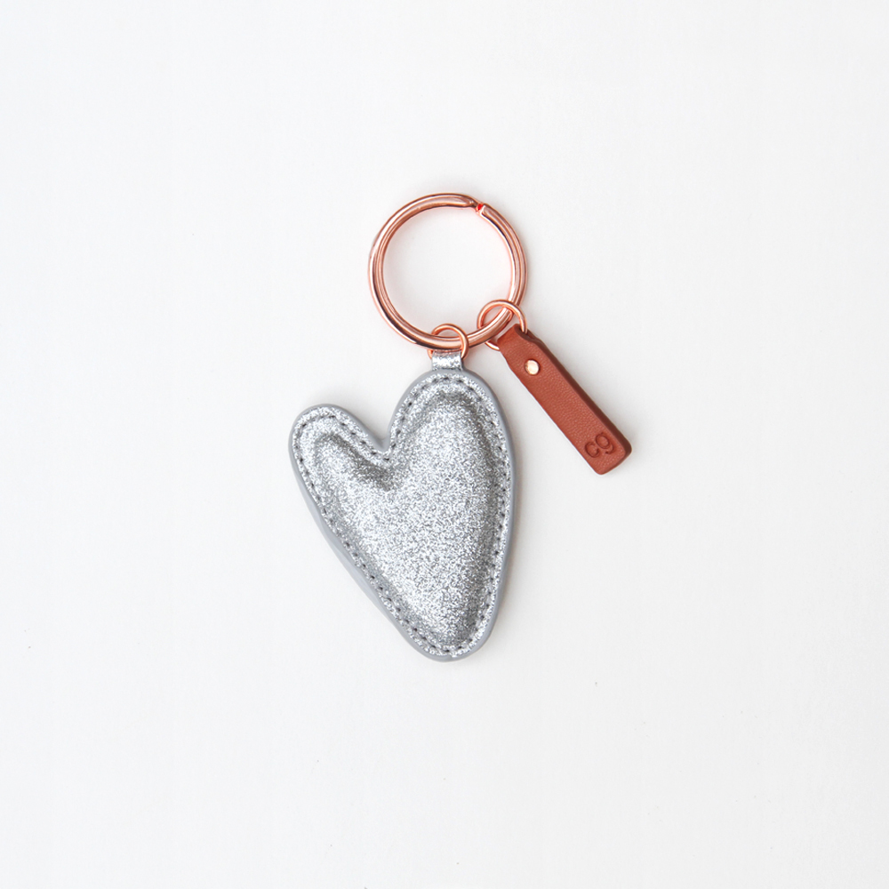 Silver Glitter Heart Shaped Keyring By Caroline Gardner